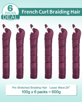 Luoyudu Burgundy French Curl Braiding Hair 6 packs display