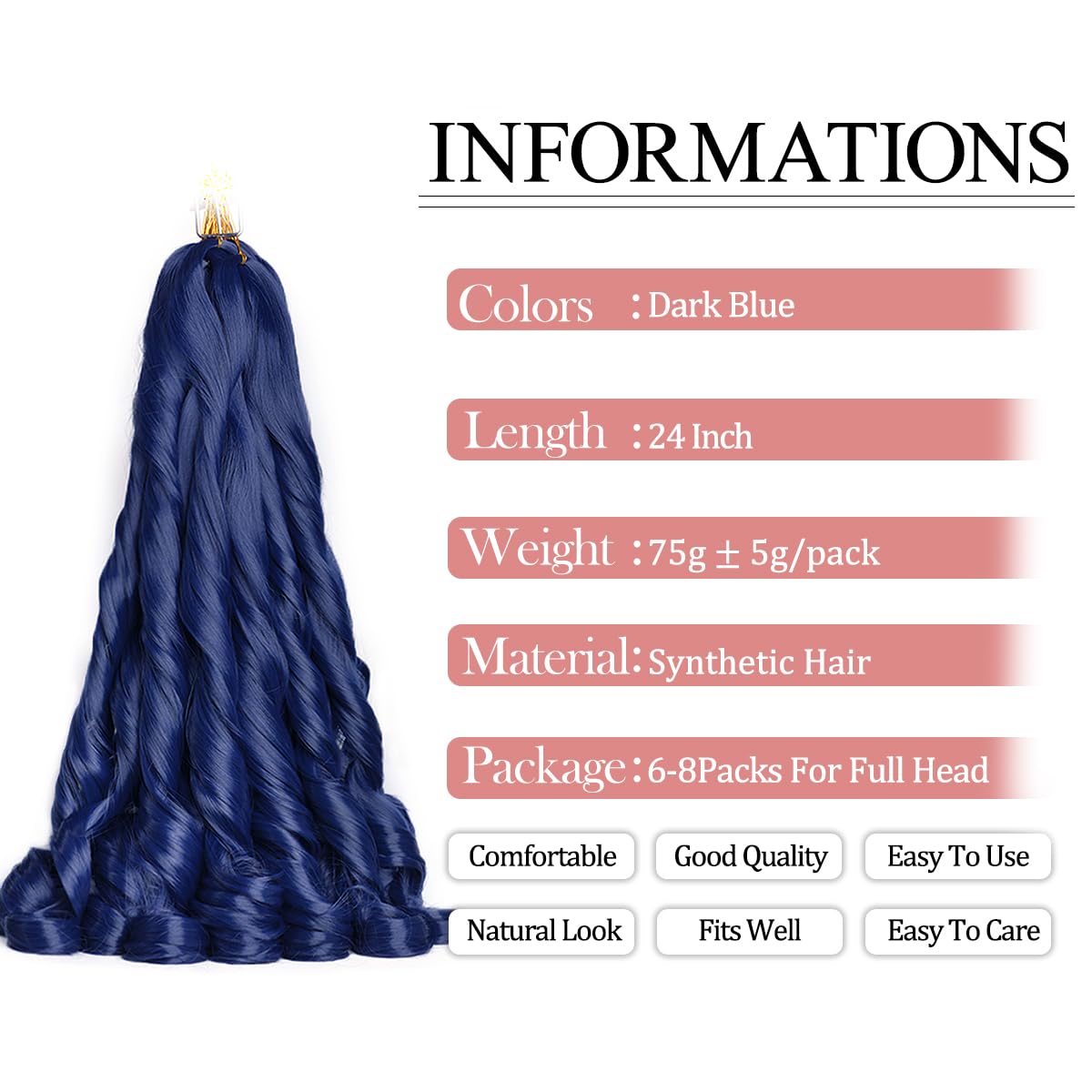 Luoyudu Dark Blue French Curl Braiding Hair close-up of texture