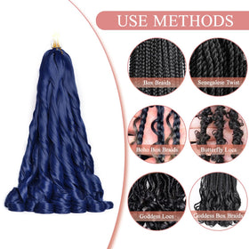 Luoyudu Dark Blue French Curl Braiding Hair displayed with spray bottle
