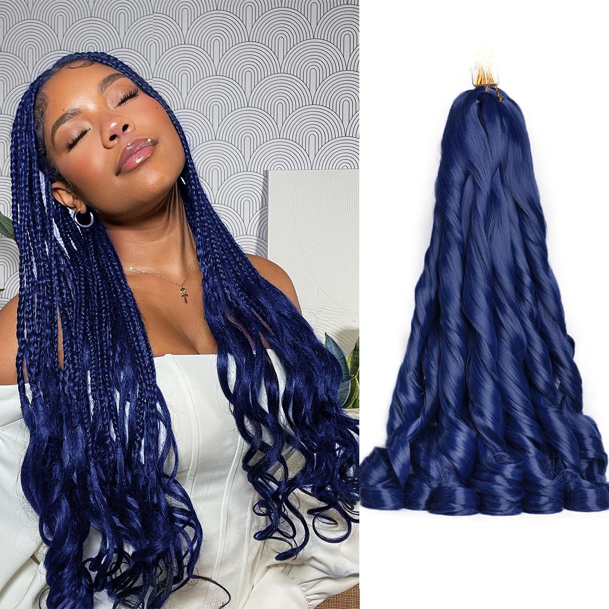 Luoyudu Dark Blue French Curl Braiding Hair front view