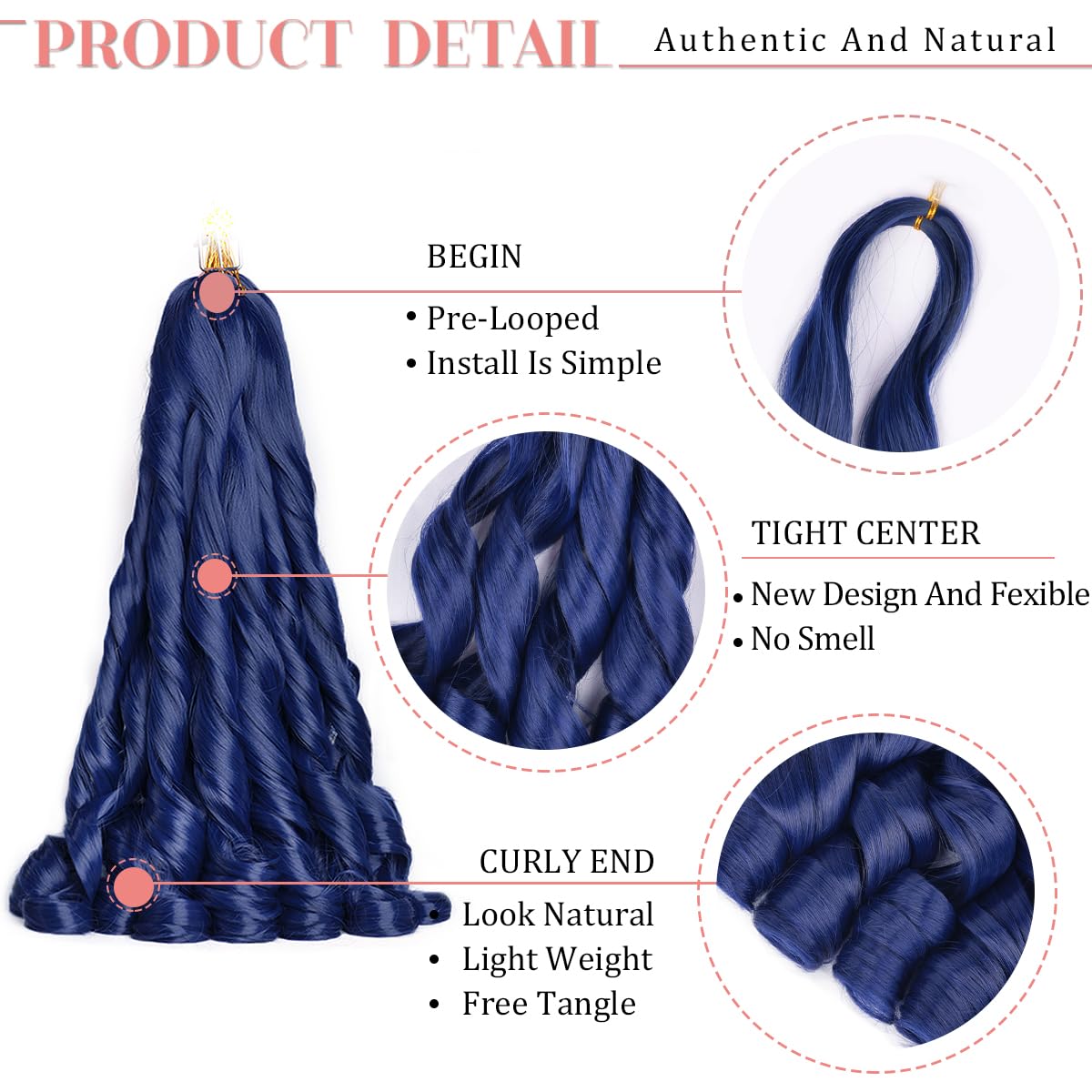 Luoyudu Dark Blue French Curl Braiding Hair in packaging