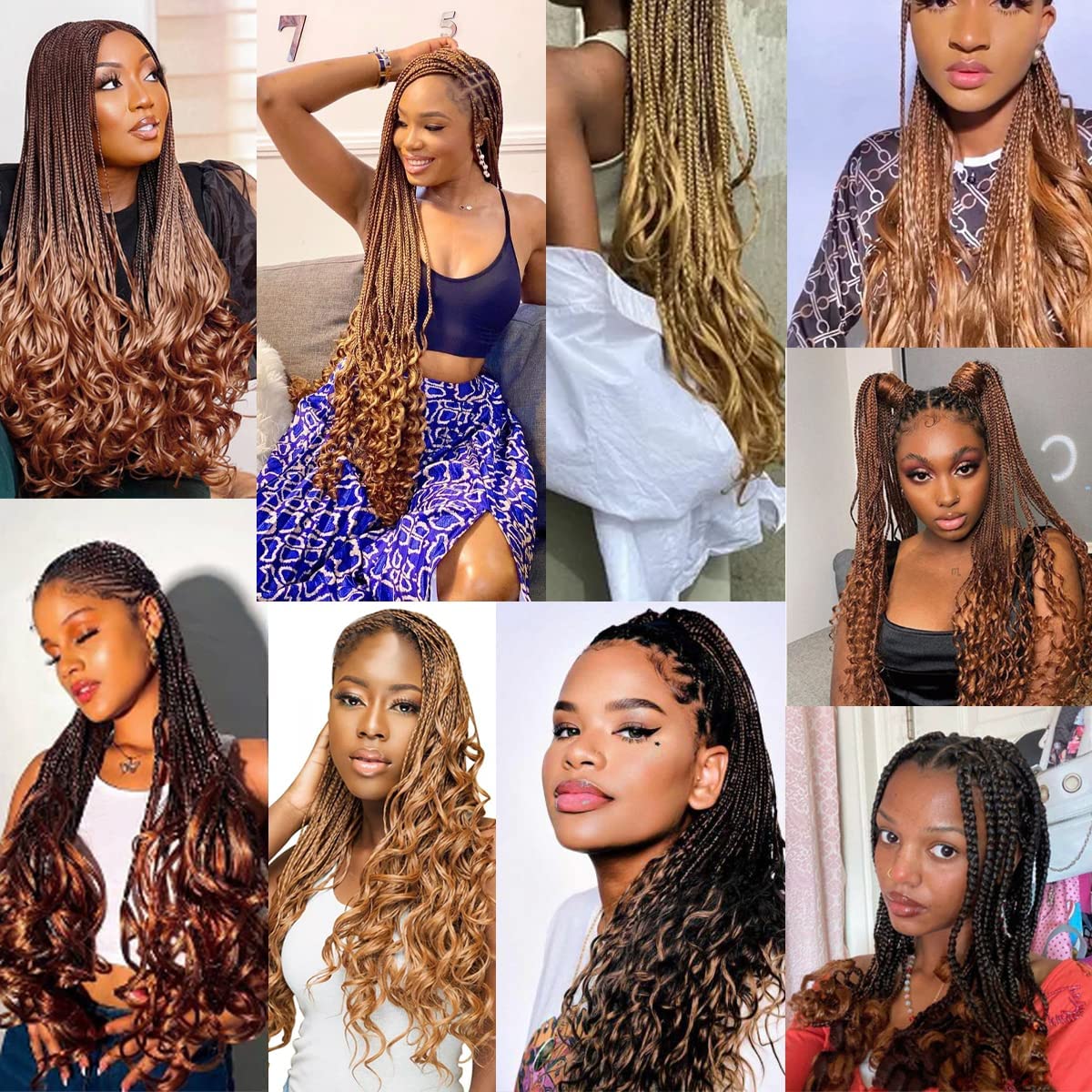 Luoyudu Dark Blue French Curl Braiding Hair in various styles