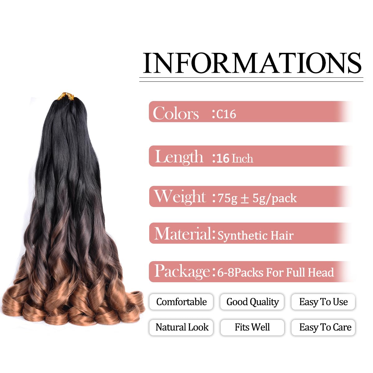 Luoyudu French Curl Braiding Hair 16 Inch Ombre packaging