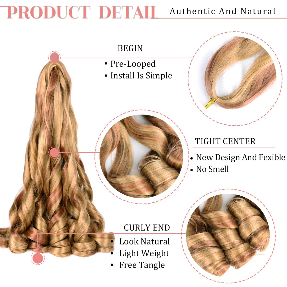Luoyudu French Curl Braiding Hair 16 Inch P27/30 close-up of texture