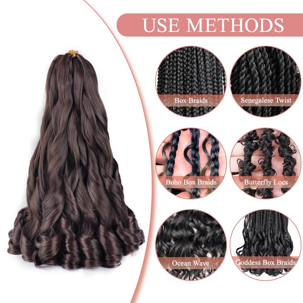 Luoyudu French Curl Braiding Hair 18 Inch in various styles