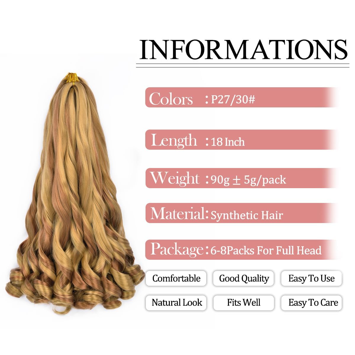 Luoyudu French Curl Braiding Hair 18 Inch P27/30 side view