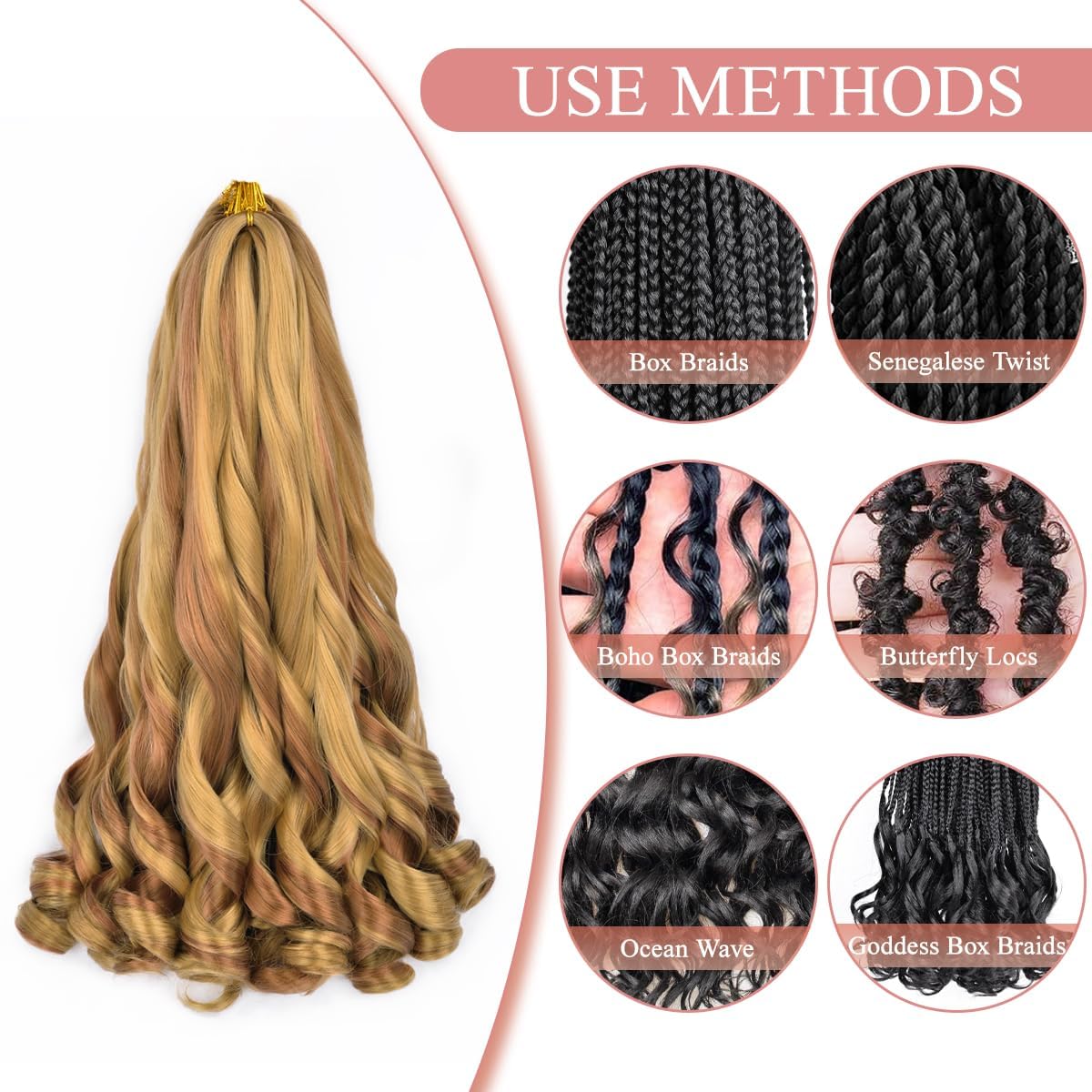 Luoyudu French Curl Braiding Hair 18 Inch P27/30 styled in box braids