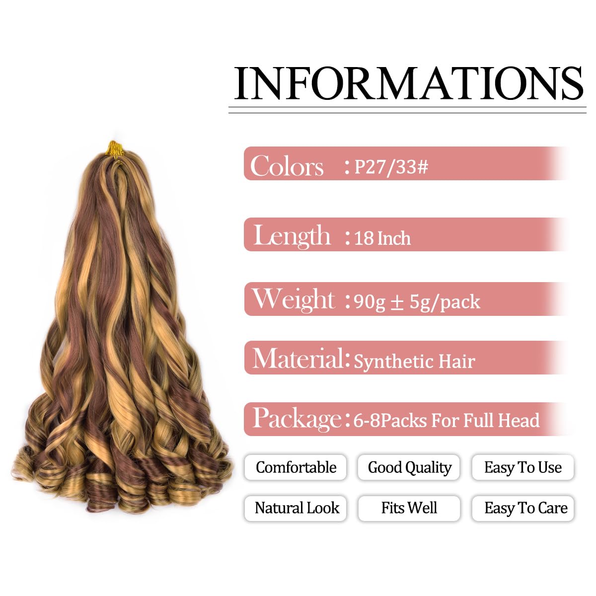 Luoyudu French Curl Braiding Hair 18 Inch side view