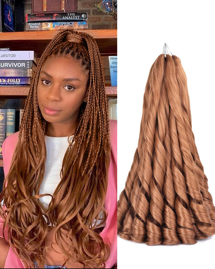Luoyudu French Curl Braiding Hair 24 Inch brown pack front view