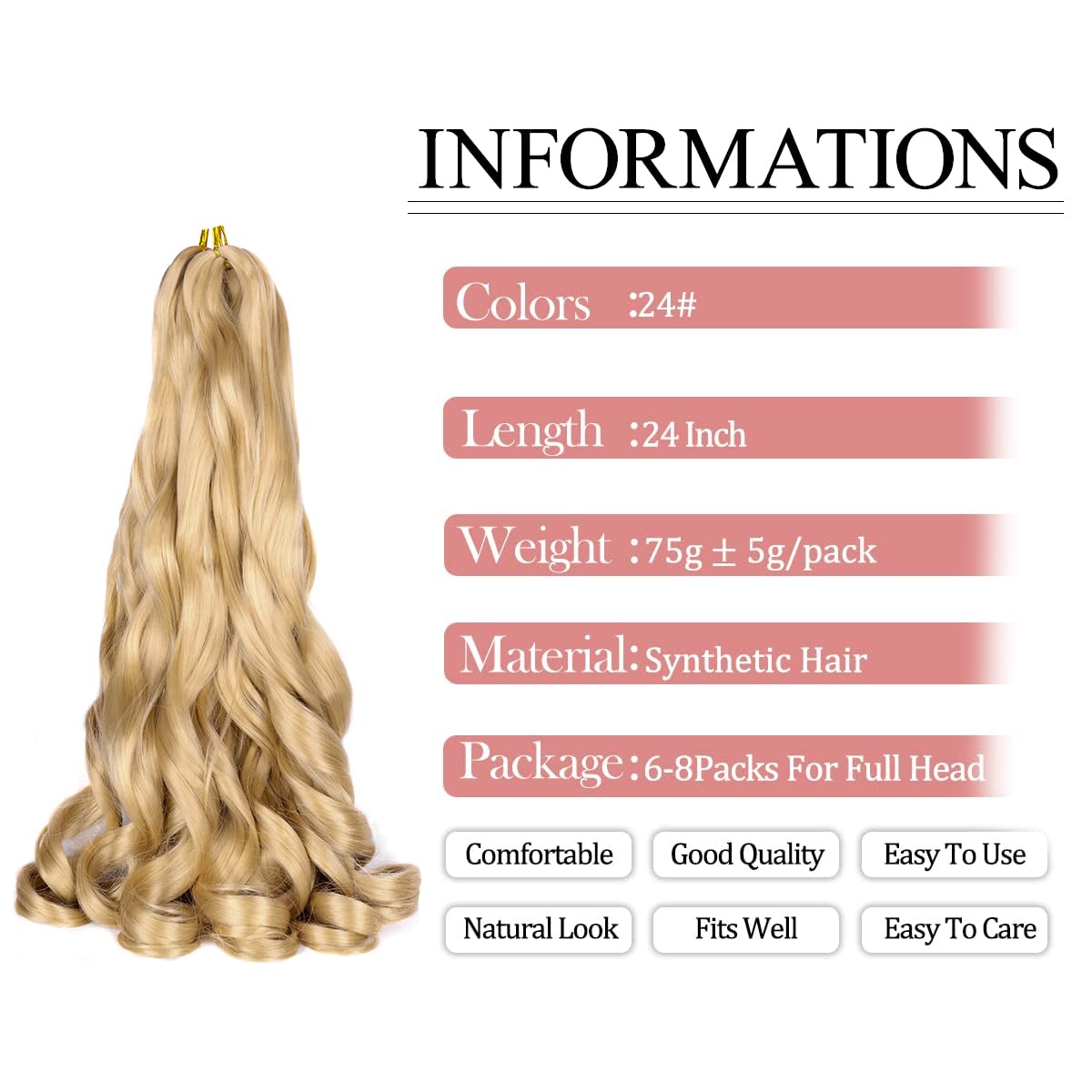 Luoyudu French Curl Braiding Hair 24 Inch close-up of texture