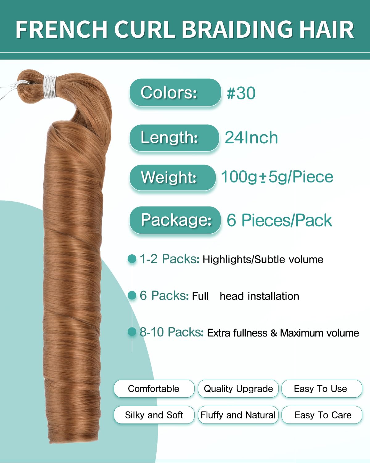 Luoyudu French Curl Braiding Hair 24 Inch curly texture close-up