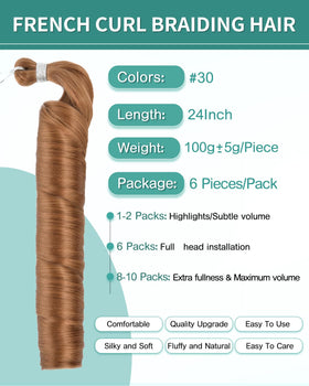 Luoyudu French Curl Braiding Hair 24 Inch curly texture close-up