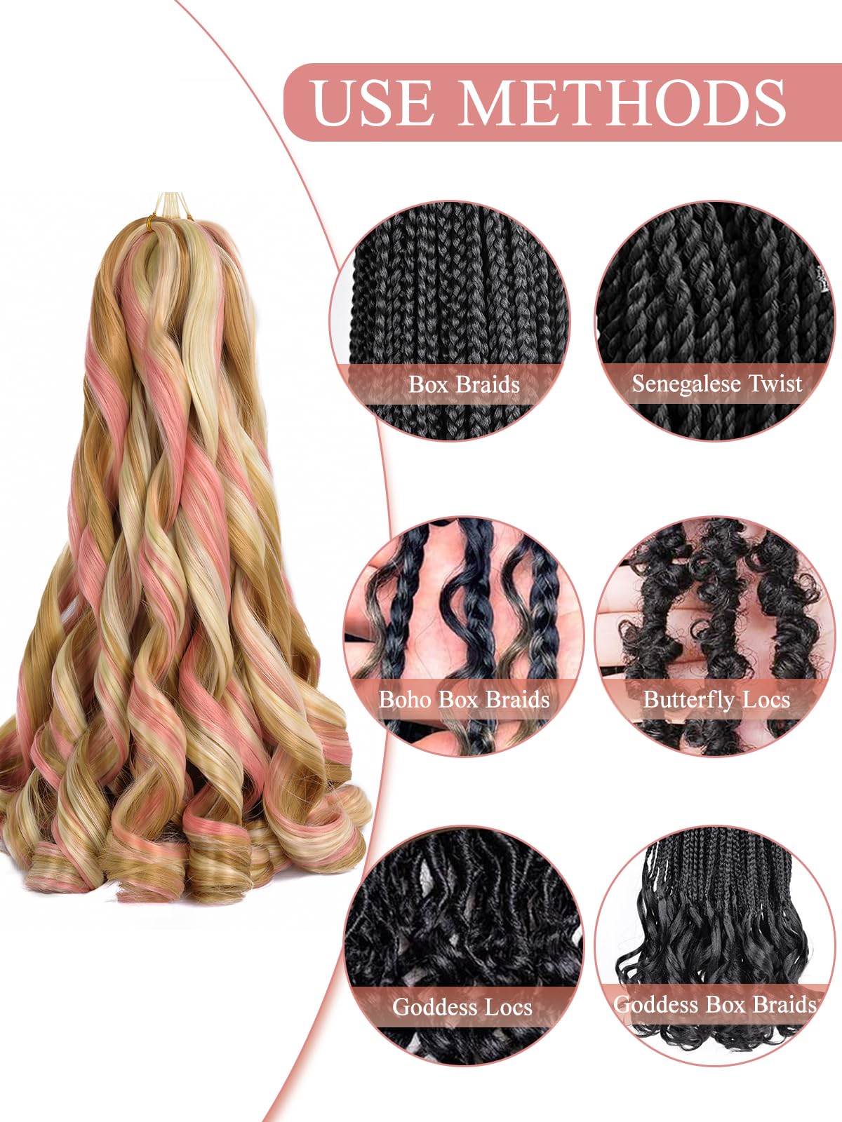 Luoyudu French Curl Braiding Hair 24 Inch displayed with accessories