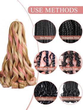 Luoyudu French Curl Braiding Hair 24 Inch displayed with accessories