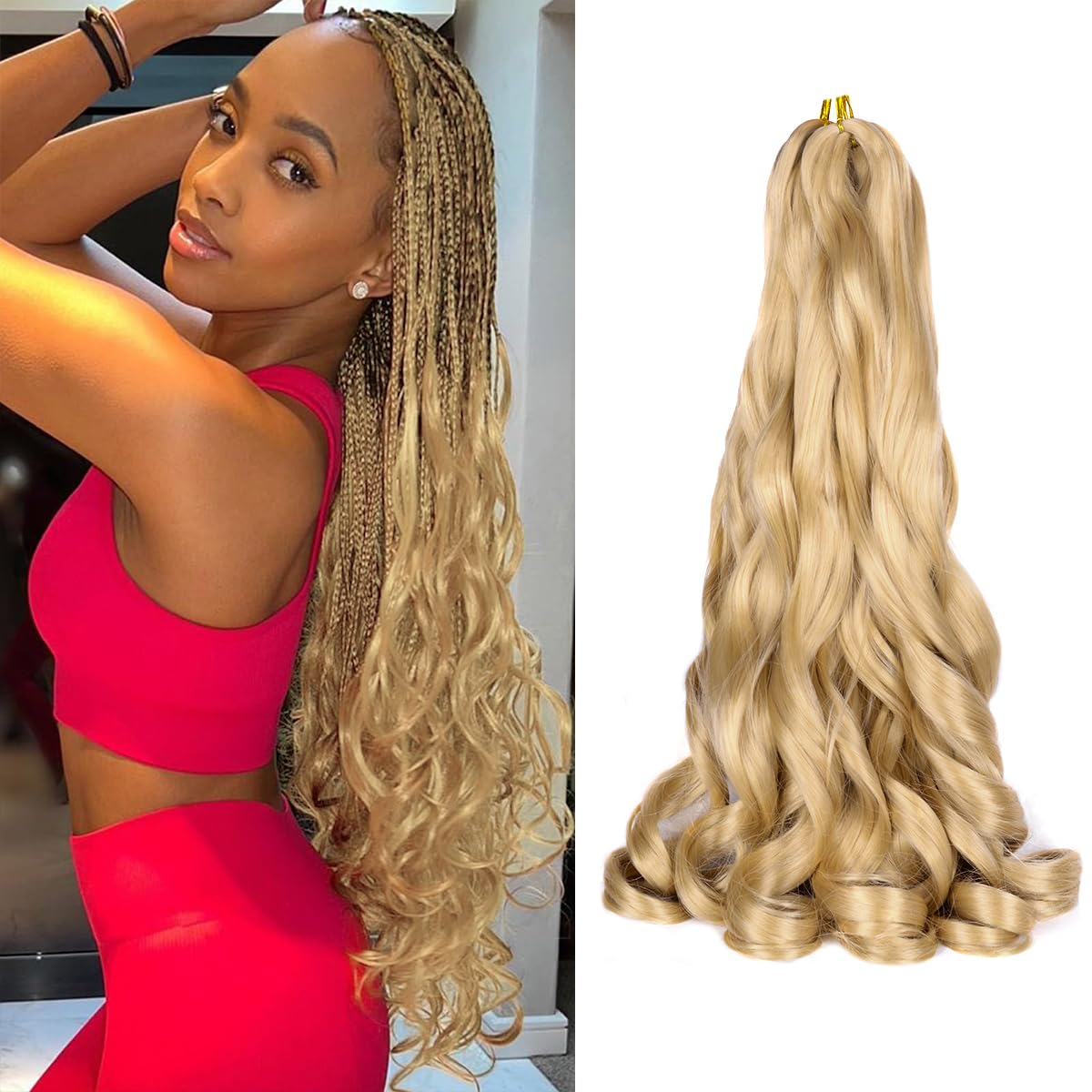 Luoyudu French Curl Braiding Hair 24 Inch front view