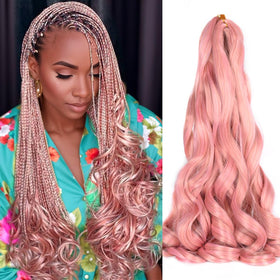 Luoyudu French Curl Braiding Hair 24 Inch Mix Pink front view