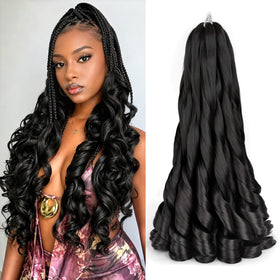 Luoyudu French Curl Braiding Hair 24 Inch Natural Black front view