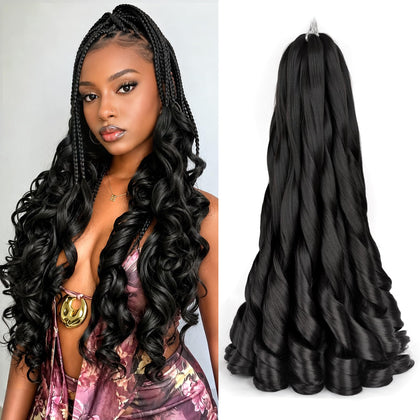 Luoyudu French Curl Braiding Hair 24 Inch Natural Black front view