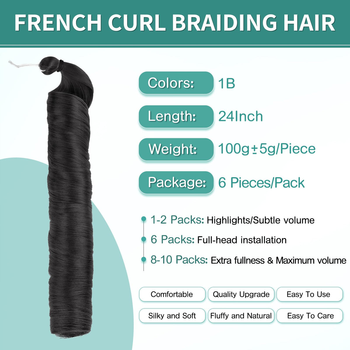 Luoyudu French Curl Braiding Hair 24 Inch Natural Black side view