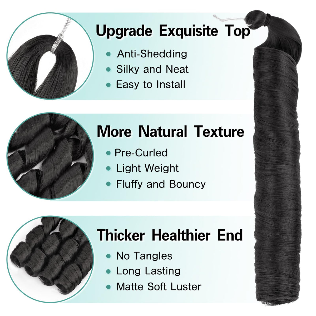 Luoyudu French Curl Braiding Hair 24 Inch Natural Black texture close-up