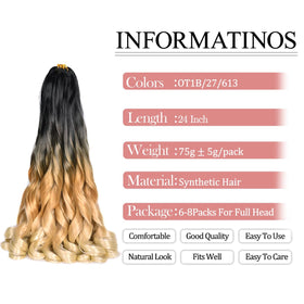 Luoyudu French Curl Braiding Hair 24 Inch Ombre Blonde side view