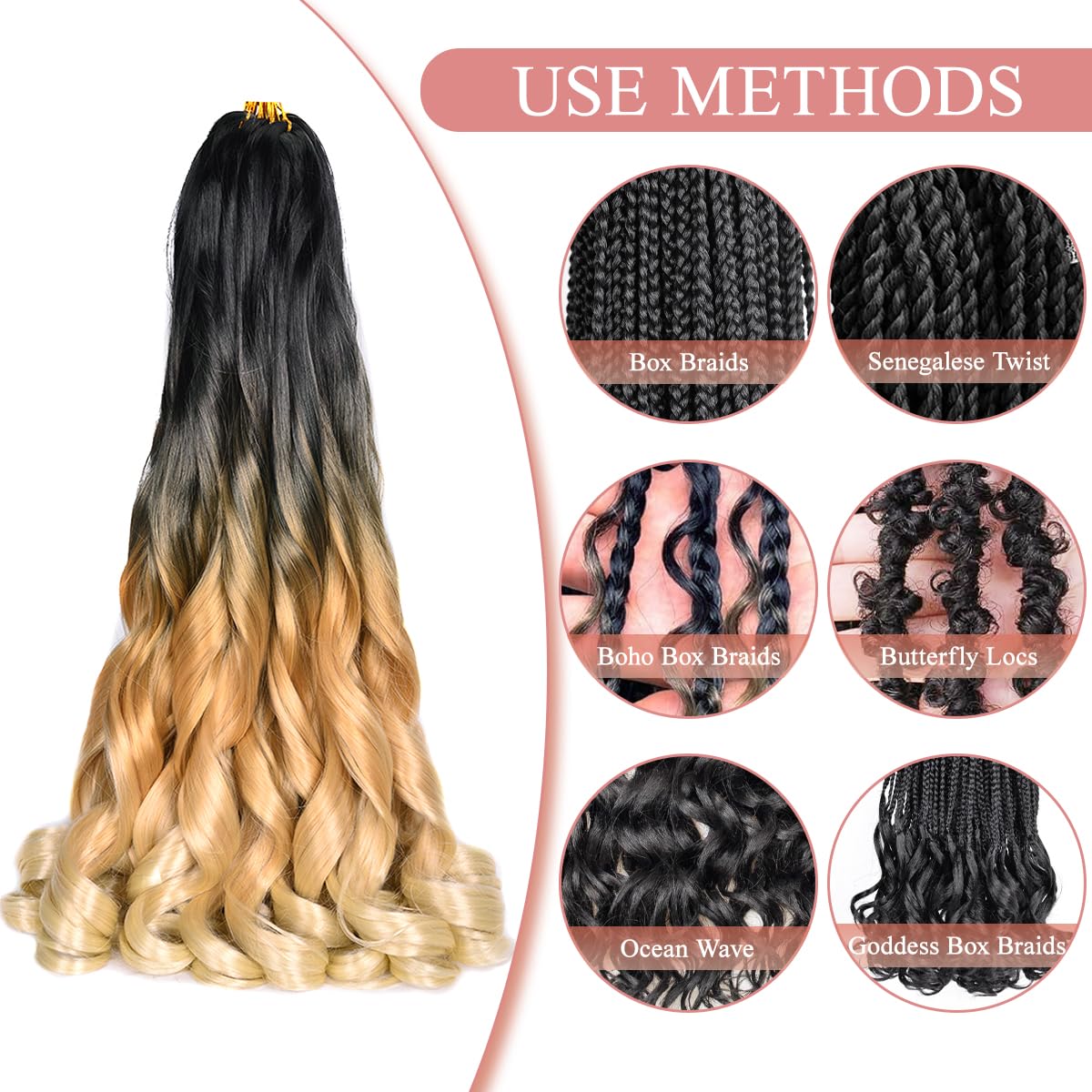 Luoyudu French Curl Braiding Hair 24 Inch Ombre Blonde styled in Senegalese Twists