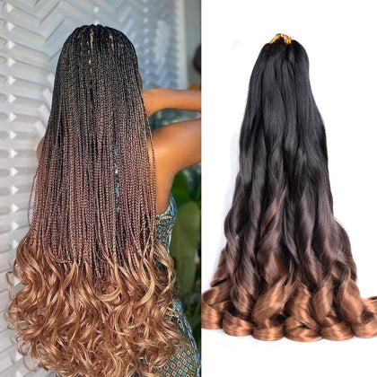 Luoyudu French Curl Braiding Hair 24 inch ombre brown front view