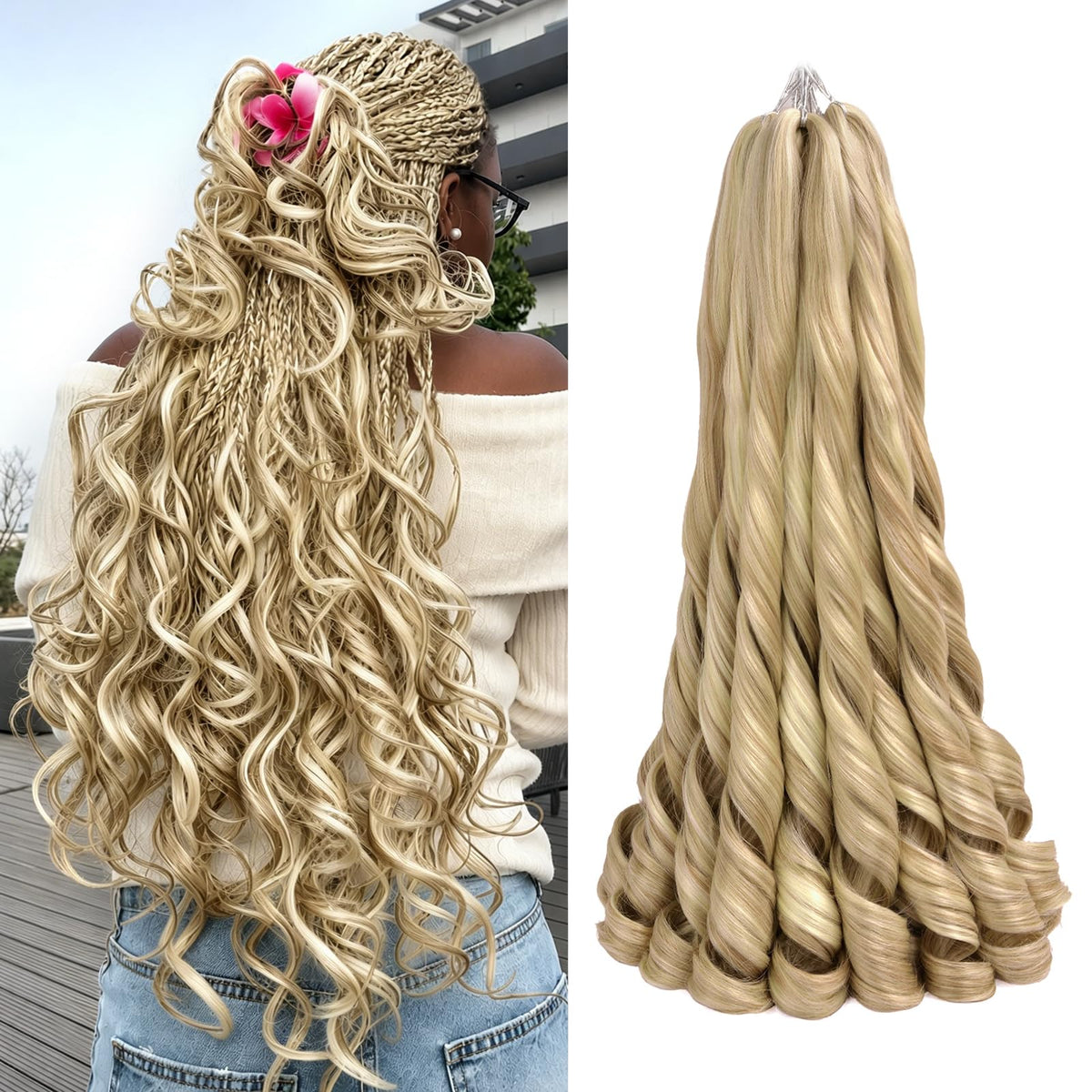 Luoyudu French Curl Braiding Hair 24 inch SP12/16/613 front view