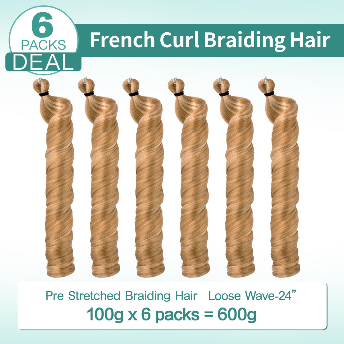 Luoyudu French Curl Braiding Hair 24 Inch SP27/613 styled look