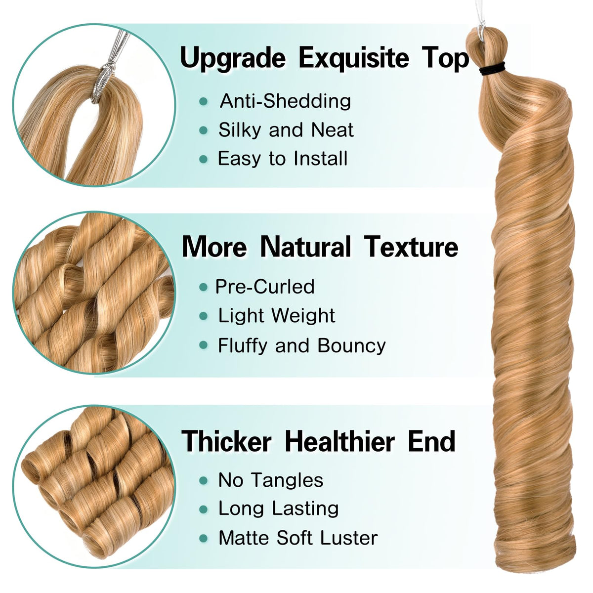 Luoyudu French Curl Braiding Hair 24 Inch SP27/613 texture close-up