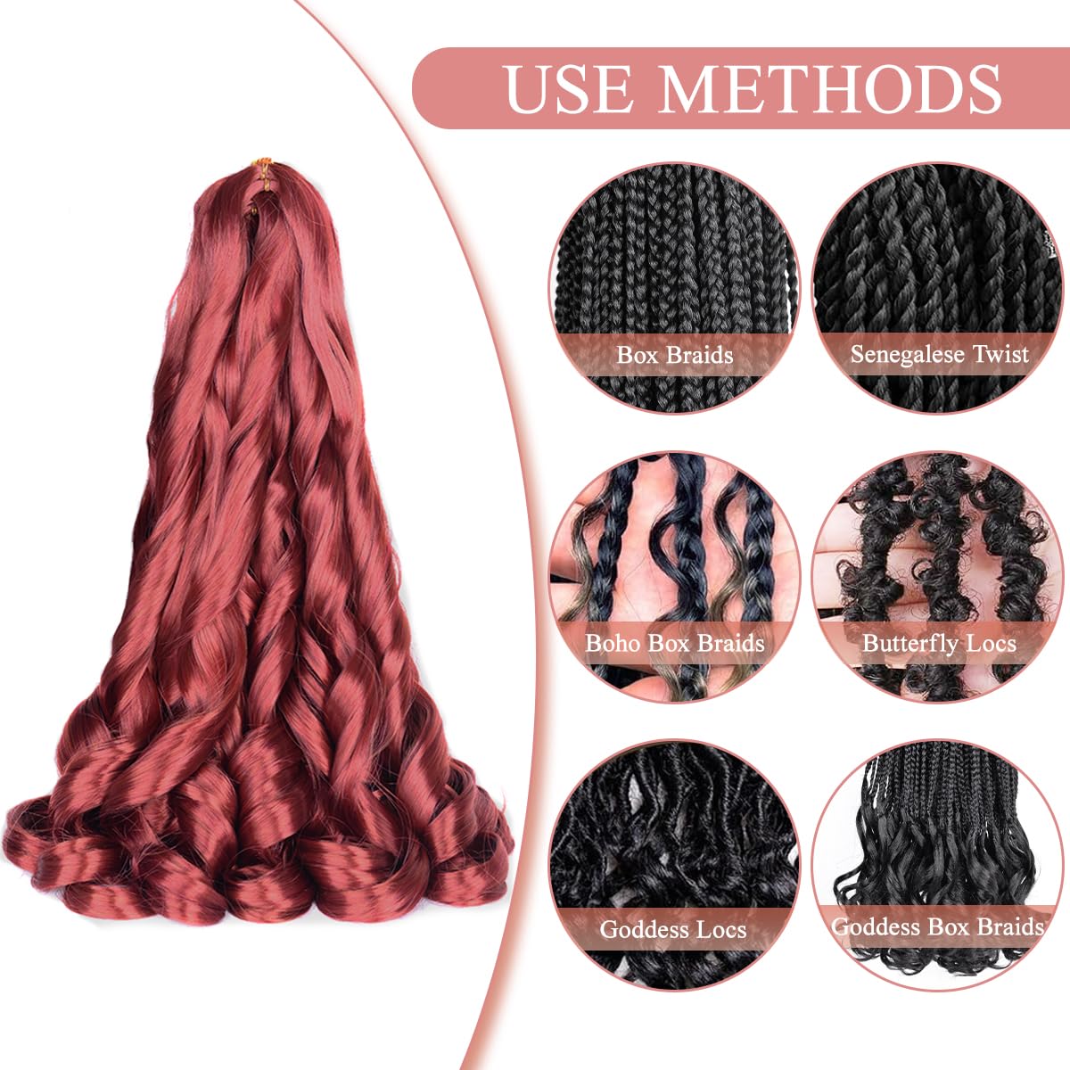 Luoyudu French Curl Braiding Hair 24inch displayed with accessories