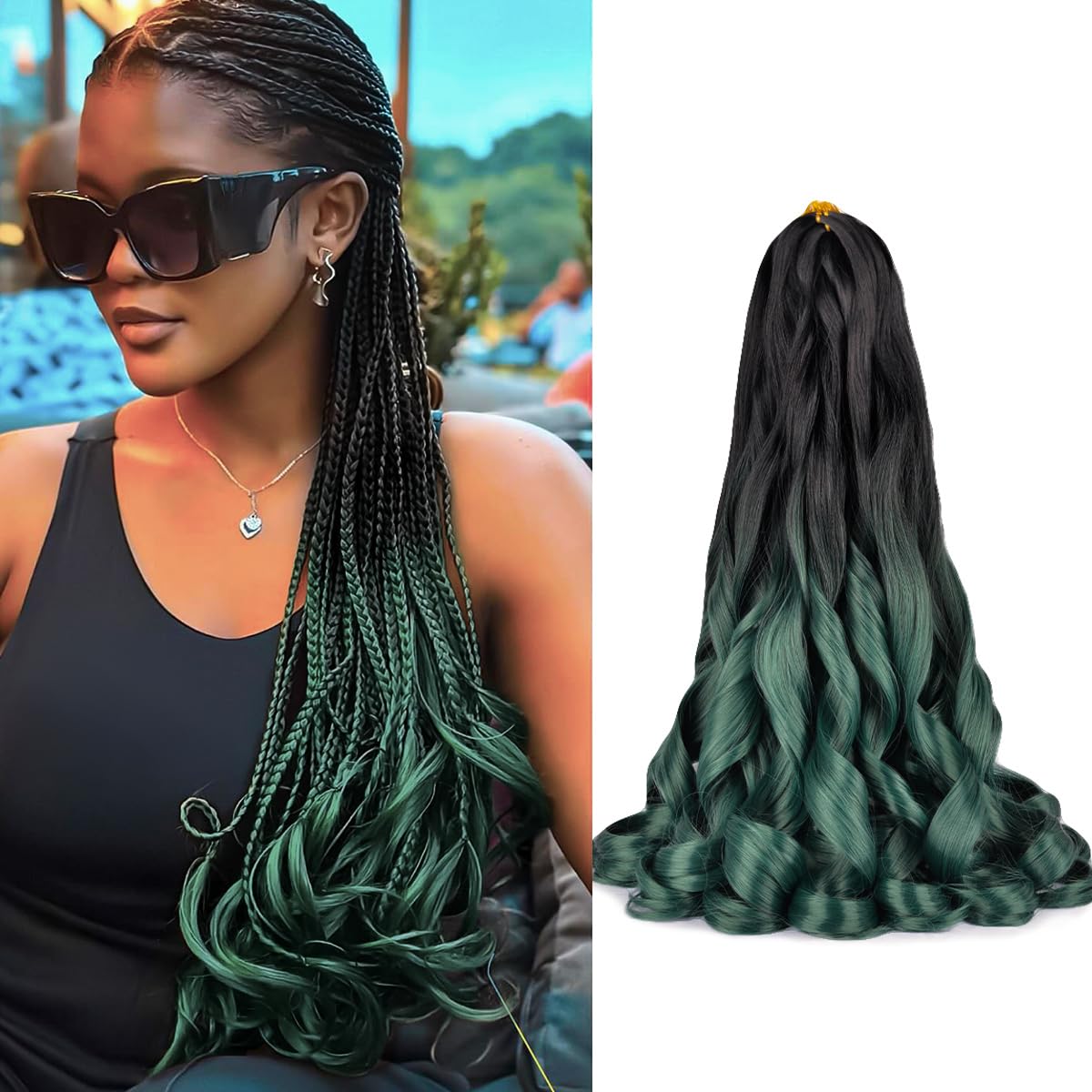 Luoyudu French Curl Braiding Hair OT1B/Green front view