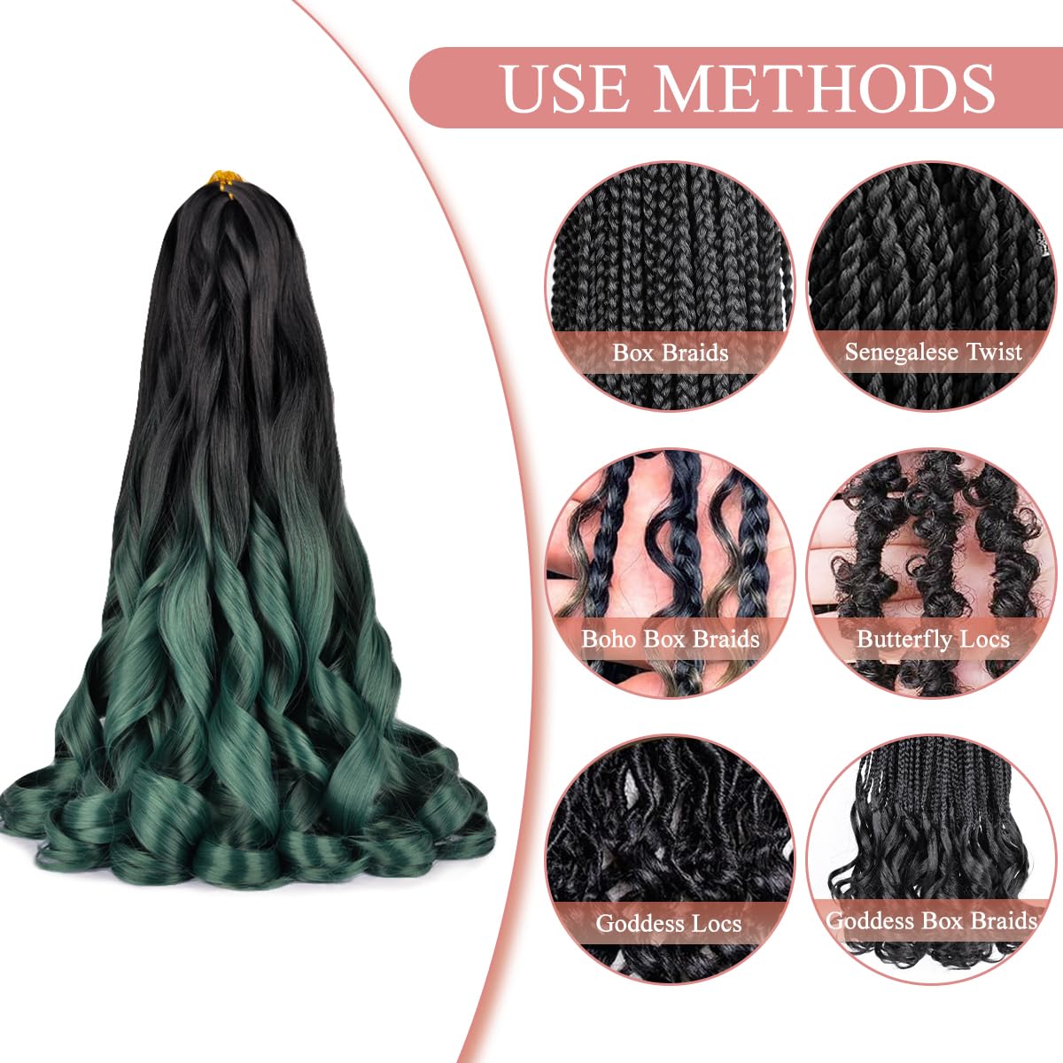 Luoyudu French Curl Braiding Hair OT1B/Green in a lifestyle setting