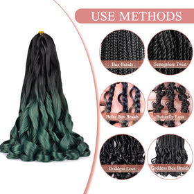 Luoyudu French Curl Braiding Hair OT1B/Green in a lifestyle setting