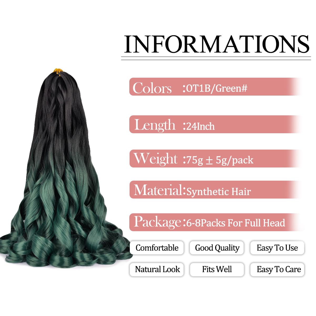 Luoyudu French Curl Braiding Hair OT1B/Green side view