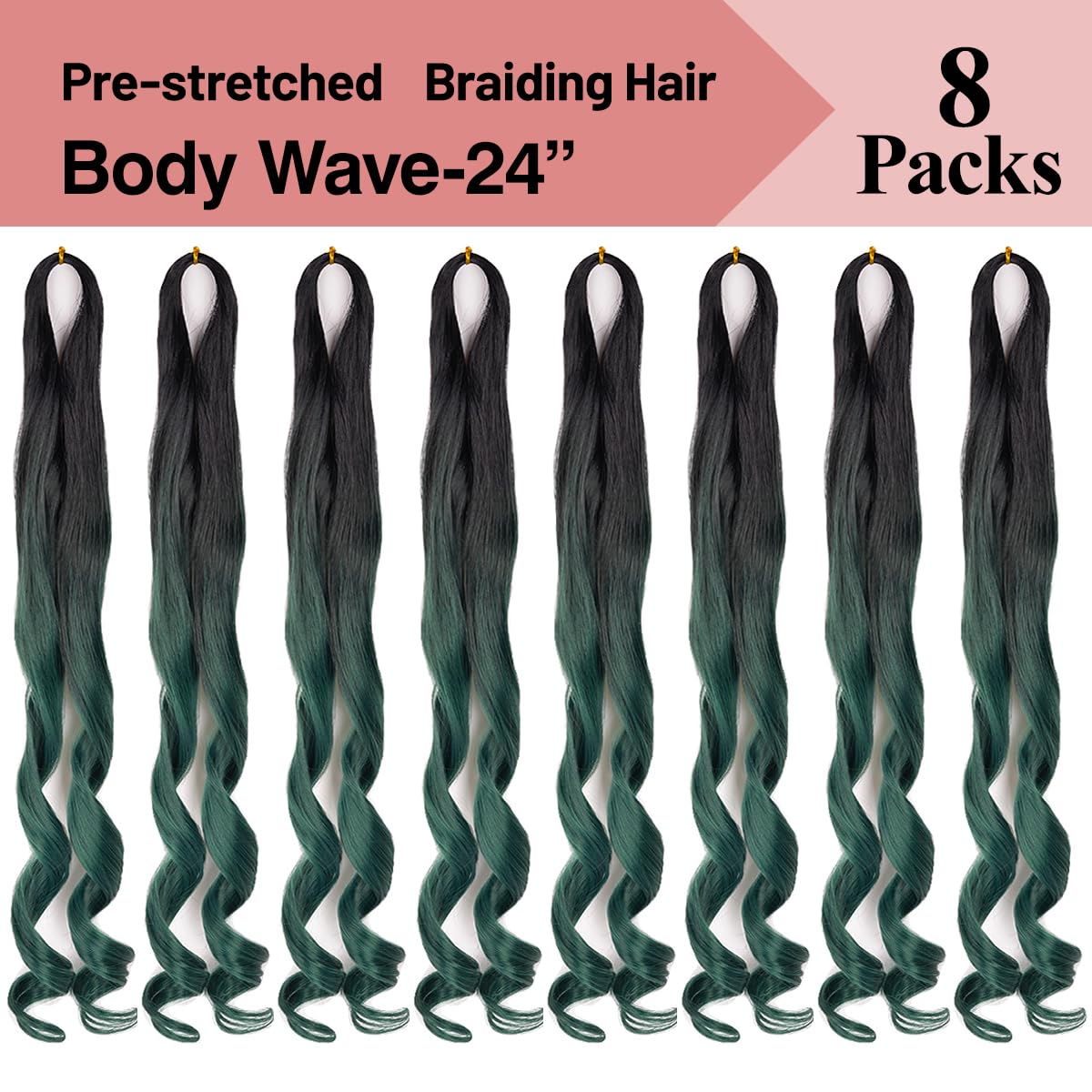 Luoyudu French Curl Braiding Hair OT1B/Green styled in box braids