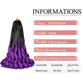 Luoyudu French Curl Braids 24 Inch OT1B/Purple close-up of texture