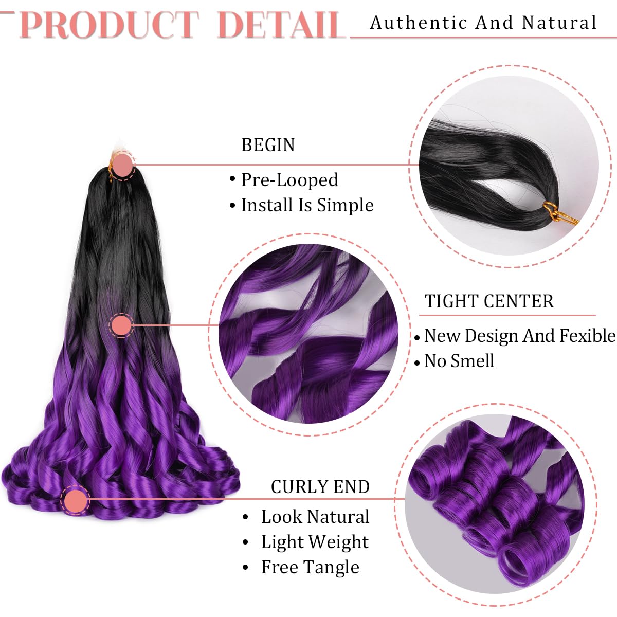 Luoyudu French Curl Braids 24 Inch OT1B/Purple displayed in packaging
