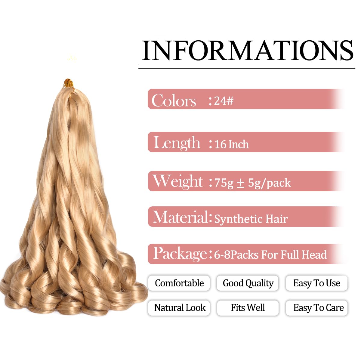 Luoyudu French Curly Braiding Hair 16 Inch 24# bouncy curls close-up