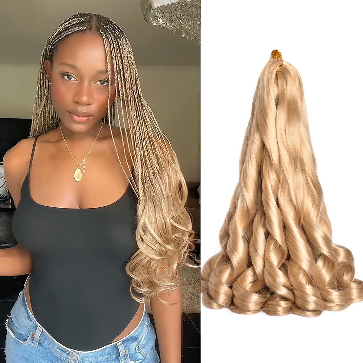 Luoyudu French Curly Braiding Hair 16 Inch 24# front view