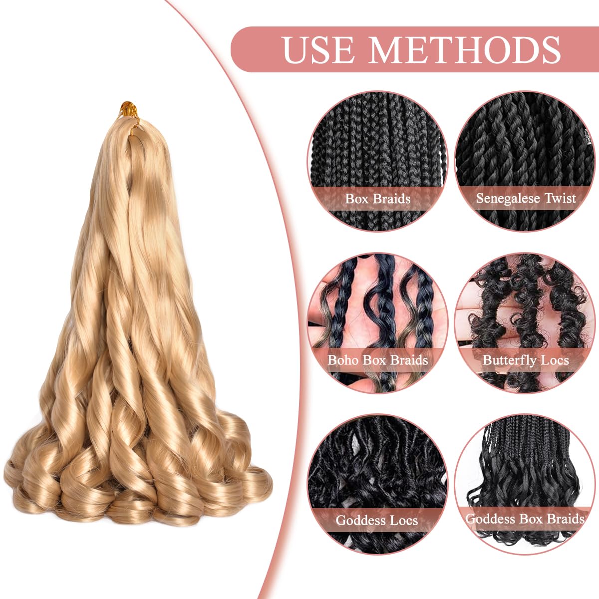 Luoyudu French Curly Braiding Hair 16 Inch 24# in different hairstyles