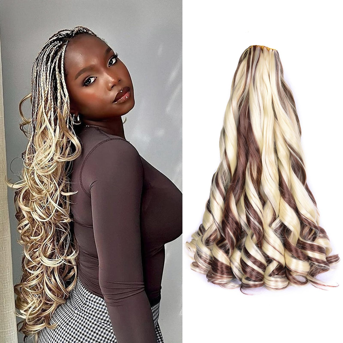 Luoyudu French Curly Braiding Hair 16 Inch P33/613 front view