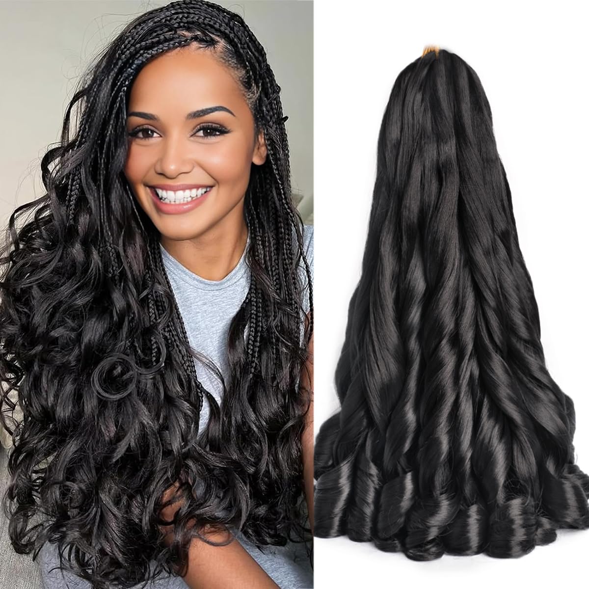 Luoyudu French Curly Braiding Hair 1B 18 Inch front view
