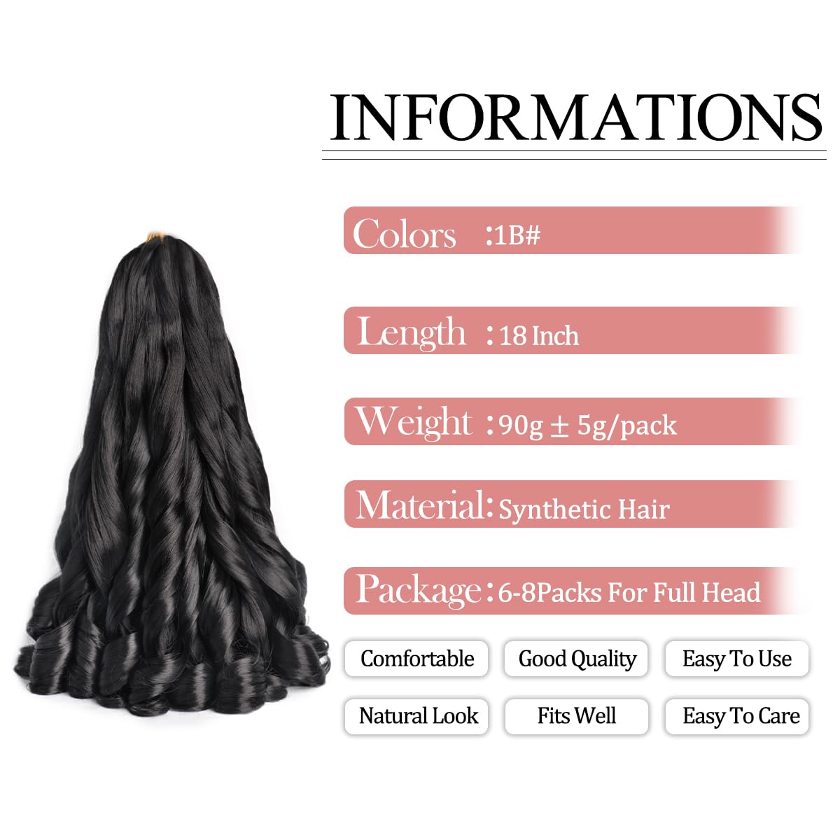 Luoyudu French Curly Braiding Hair 1B 18 Inch loose wavy texture