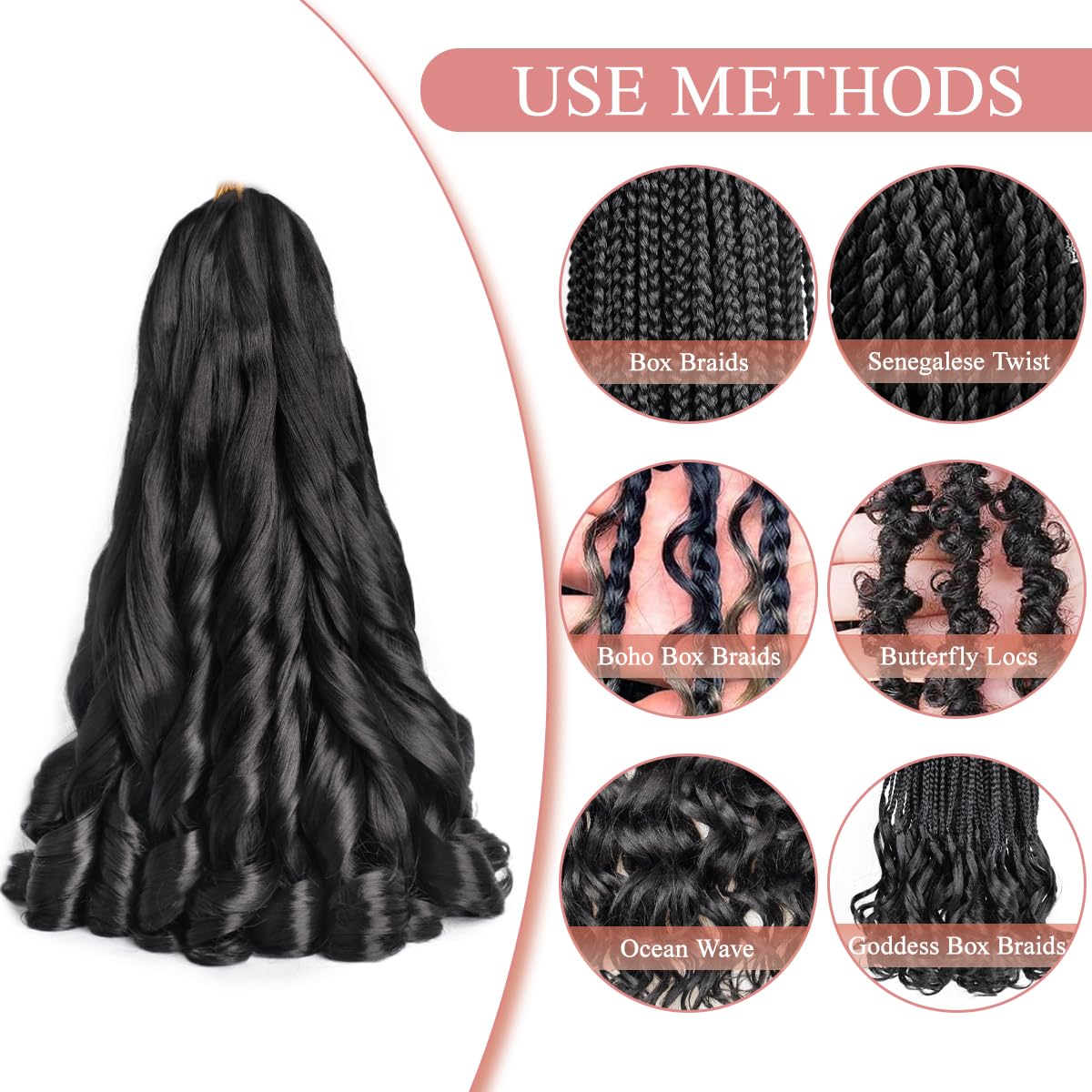 Luoyudu French Curly Braiding Hair 1B 18 Inch with spray bottle