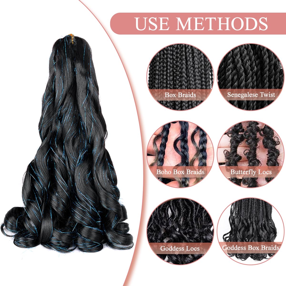 Luoyudu French Curly Braiding Hair 24-inch 1B/Blue on mannequin