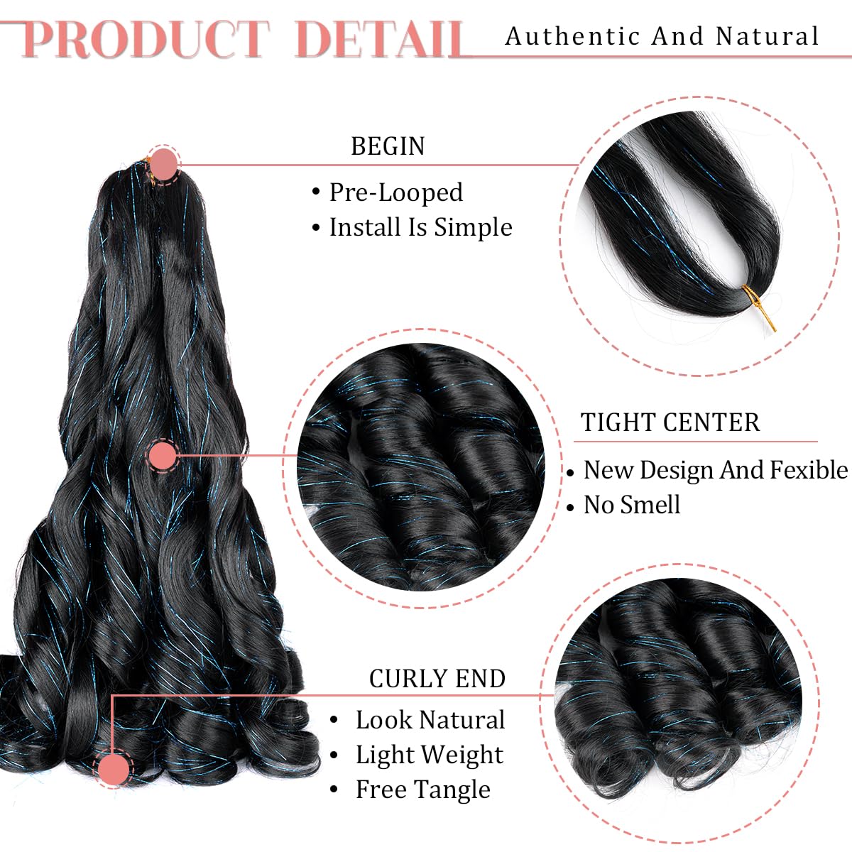 Luoyudu French Curly Braiding Hair 24-inch 1B/Blue packaging