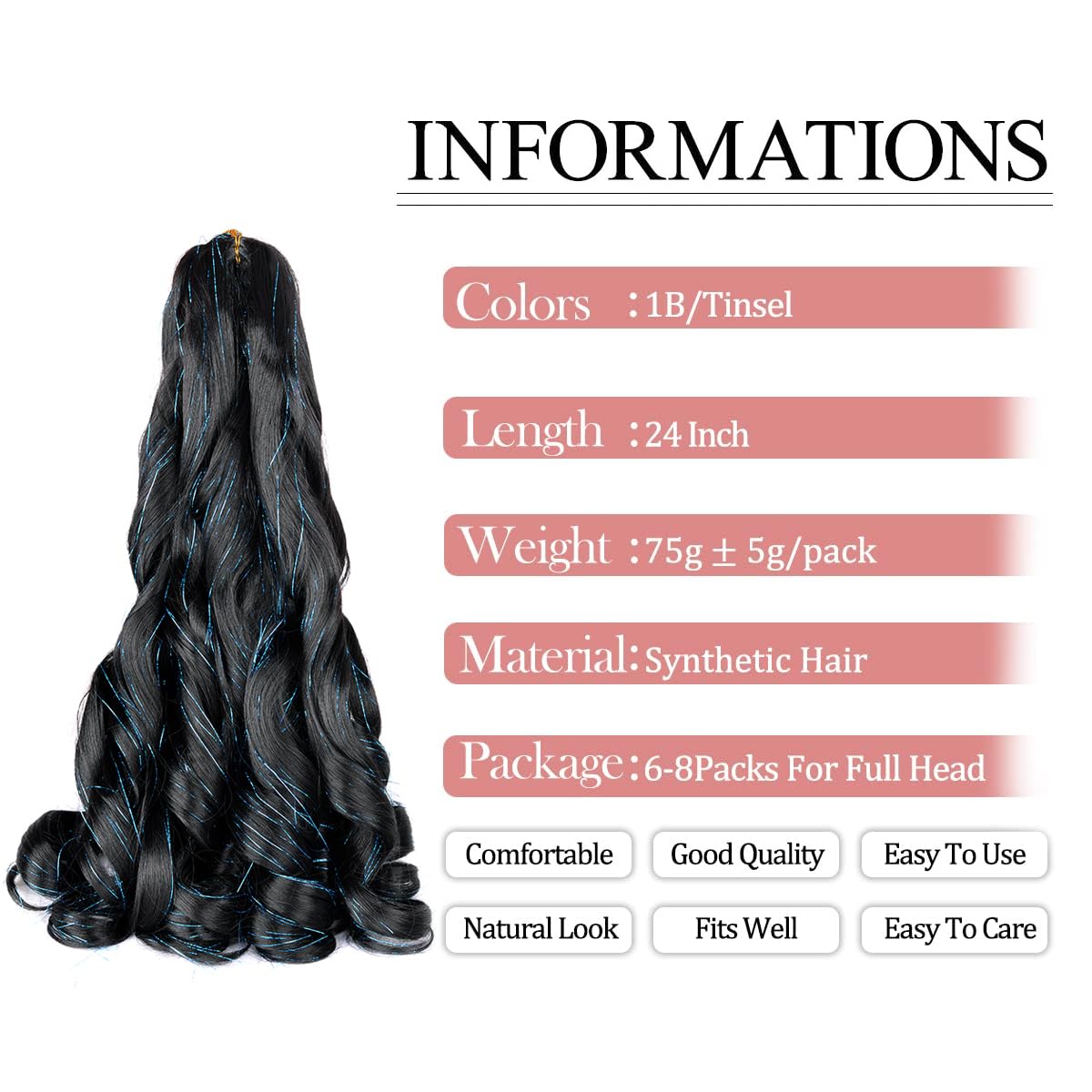 Luoyudu French Curly Braiding Hair 24-inch 1B/Blue texture close-up