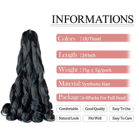 Luoyudu French Curly Braiding Hair 24-inch 1B/Blue texture close-up