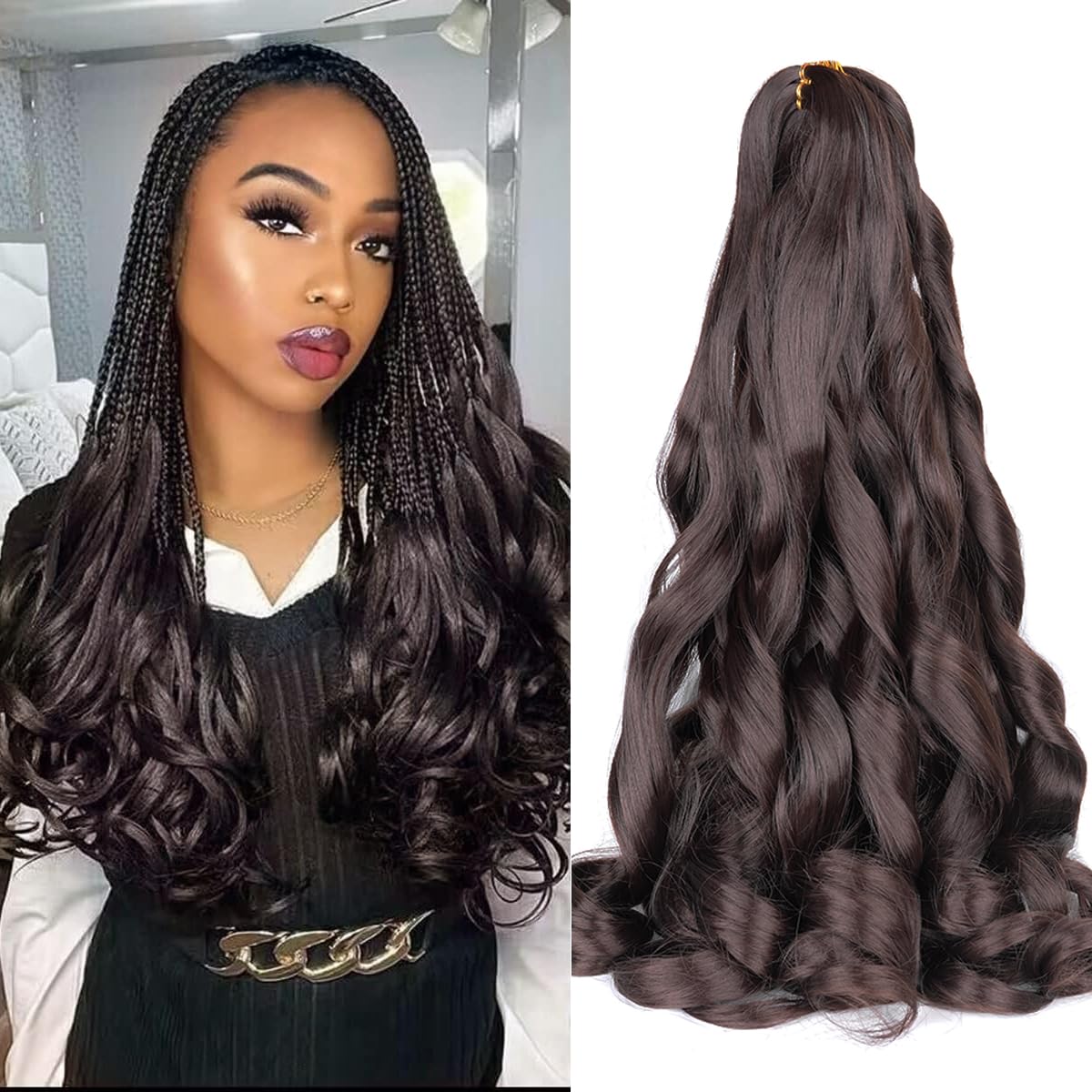 Luoyudu French Curly Braiding Hair 24 Inch #4 Brown front view